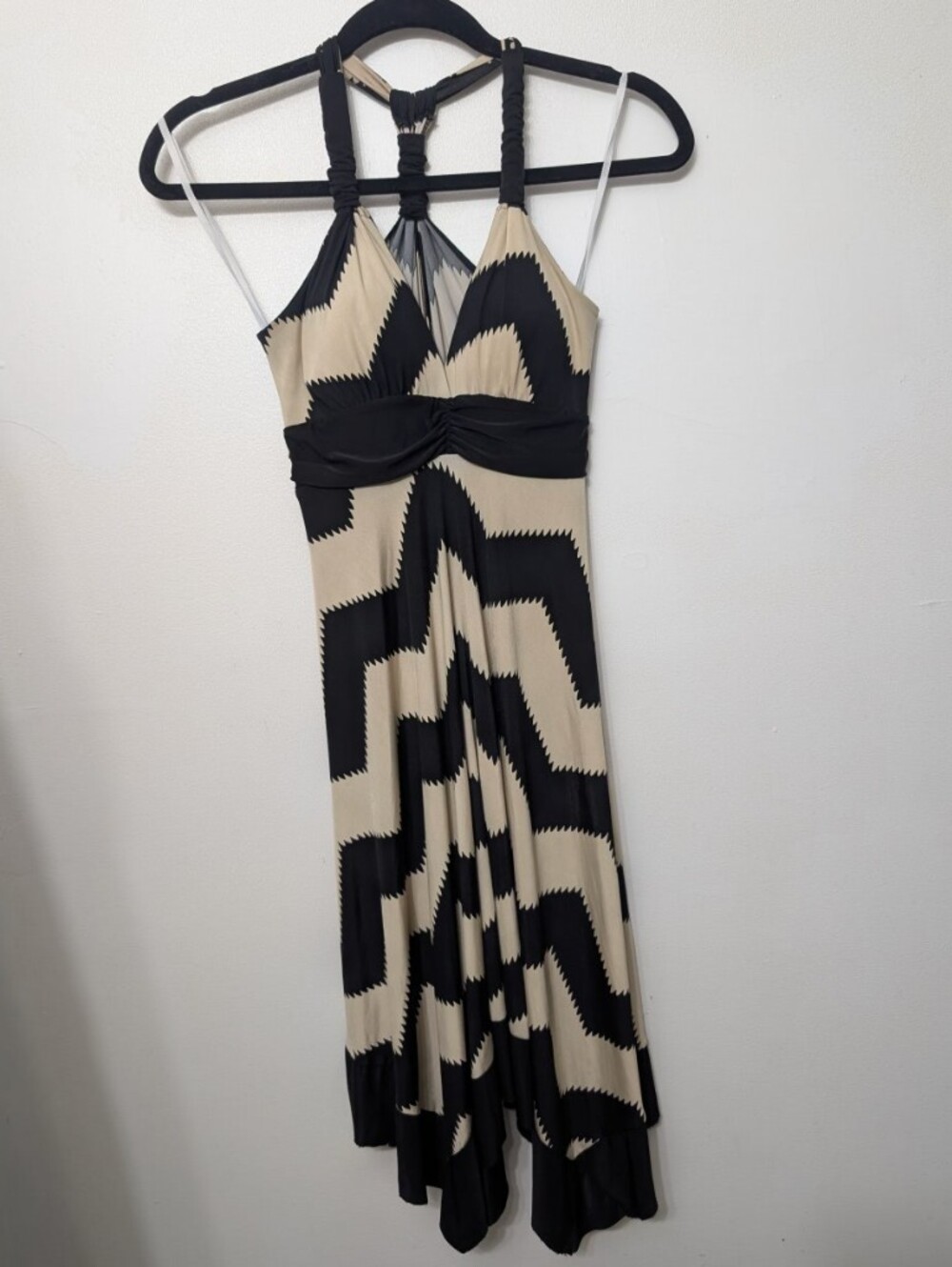 Black and Cream Zigzag Strapless Maxi Dress